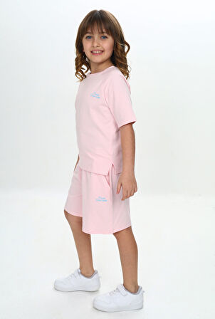 Toontoy Kız Çocuk Göğsü Yazı Baskılı Şortlu Takım