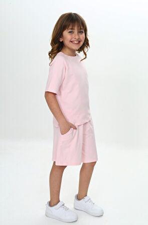 Toontoy Kız Çocuk Göğsü Yazı Baskılı Şortlu Takım