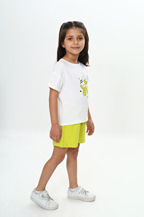 Toontoy Kız Çocuk Anımal Balon Baskılı Şortlu Takım