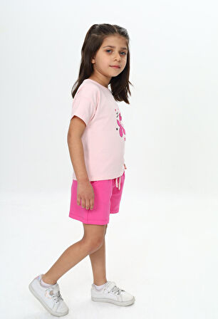 Toontoy Kız Çocuk Anımal Balon Baskılı Şortlu Takım