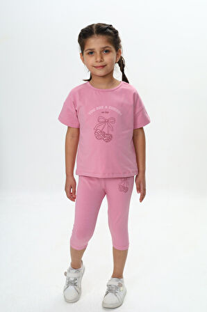 Toontoy Kız Çocuk Kalpli Fiyonk Baskılı Kaprili Takım