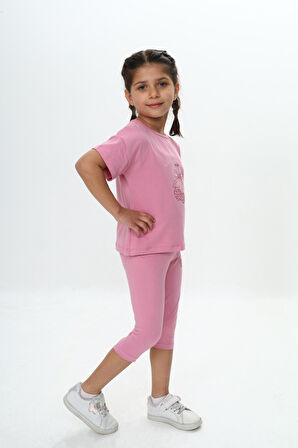 Toontoy Kız Çocuk Kalpli Fiyonk Baskılı Kaprili Takım