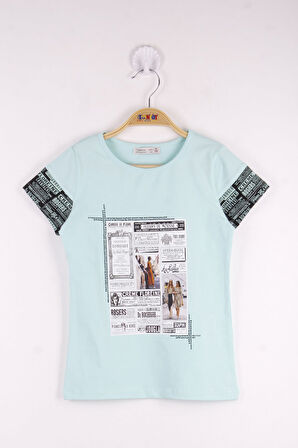 Toontoy Kız Çocuk Çerçeve Baskılı Taş İşlemeli Tişört