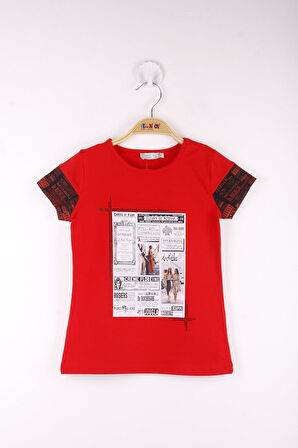 Toontoy Kız Çocuk Çerçeve Baskılı Taş İşlemeli Tişört