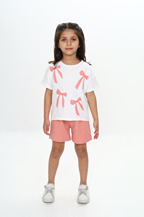 Toontoy Kız Çocuk Fiyonk Baskılı Şortlu Takım