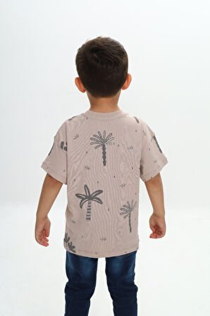 Toontoy Erkek Çocuk Göğsü Cepli Palmiye Baskılı Tişört