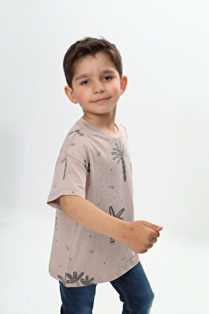 Toontoy Erkek Çocuk Göğsü Cepli Palmiye Baskılı Tişört
