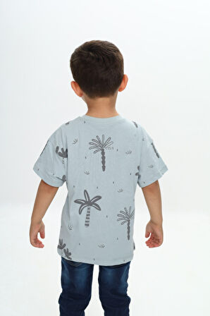 Toontoy Erkek Çocuk Göğsü Cepli Palmiye Baskılı Tişört