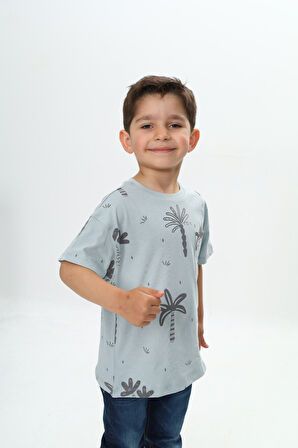 Toontoy Erkek Çocuk Göğsü Cepli Palmiye Baskılı Tişört