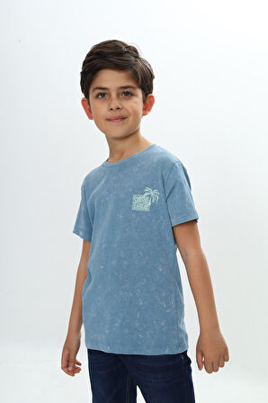 Toontoy Erkek Çocuk Yıkamalı Göğsü Baskılı Tişört