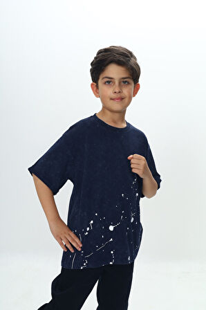 Toontoy Erkek Çocuk Yıkamalı Sıçratma Baskılı Tişört