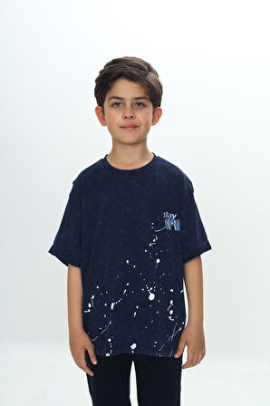Toontoy Erkek Çocuk Yıkamalı Sıçratma Baskılı Tişört