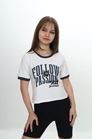 Toontoy Kız Çocuk Crop Garni Baskılı Tişört