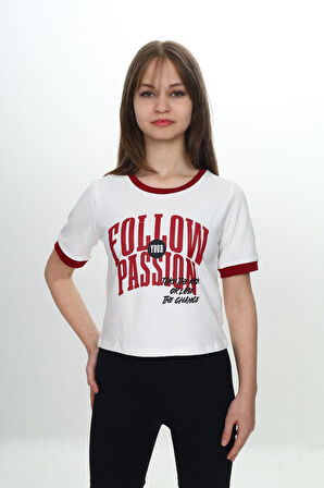 Toontoy Kız Çocuk Crop Garni Baskılı Tişört