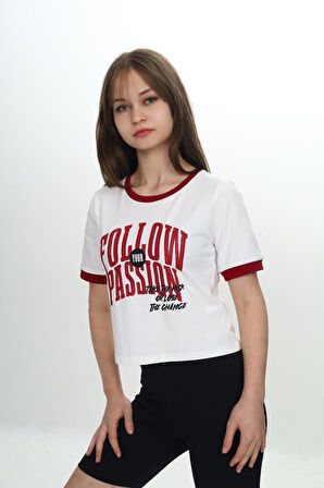 Toontoy Kız Çocuk Crop Garni Baskılı Tişört