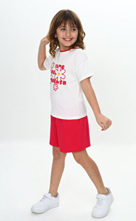 Toontoy Kız Çocuk Çiçek Baskılı Şortlu Takım