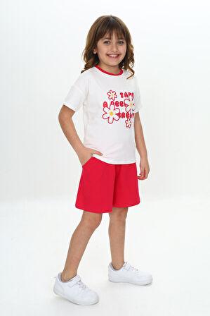 Toontoy Kız Çocuk Çiçek Baskılı Şortlu Takım