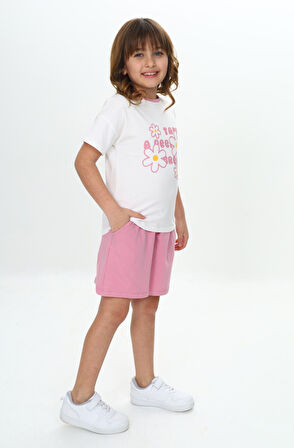 Toontoy Kız Çocuk Çiçek Baskılı Şortlu Takım