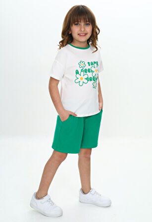 Toontoy Kız Çocuk Çiçek Baskılı Şortlu Takım