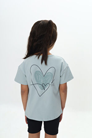 Toontoy Kız Çocuk Göğsü Çok Kalp Baskılı Tişört