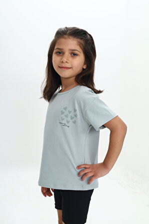 Toontoy Kız Çocuk Göğsü Çok Kalp Baskılı Tişört