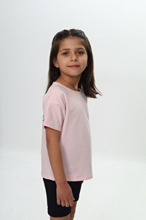 Toontoy Kız Çocuk Göğsü Çok Kalp Baskılı Tişört