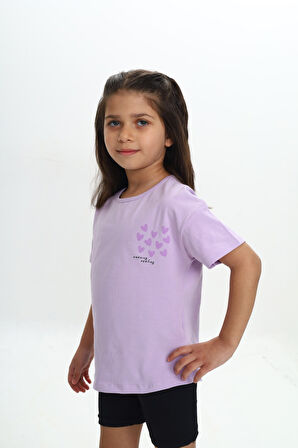 Toontoy Kız Çocuk Göğsü Çok Kalp Baskılı Tişört