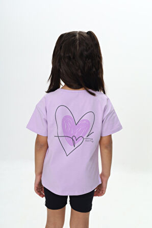 Toontoy Kız Çocuk Göğsü Çok Kalp Baskılı Tişört