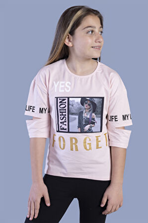 Toontoy Kız Çocuk Kolları Kesik Detaylı Baskılı Tişört