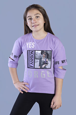 Toontoy Kız Çocuk Kolları Kesik Detaylı Baskılı Tişört