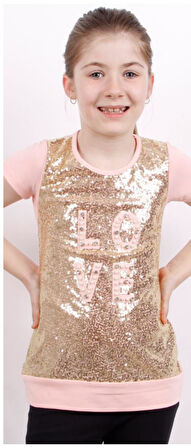 Toontoy Kız Çocuk Önü Komple Pullu Tişört 