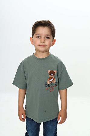 Toontoy Erkek Çocuk Rules Şapkalı Ayı Baskılı Tişört