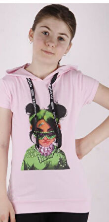 Toontoy Kız Çocuk Billie Eilish Baskılı Kapüşonlu Tişört