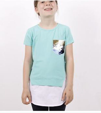 Toontoy Kız Çocuk Göğsü Cepli Pul Nakışlı Tişört