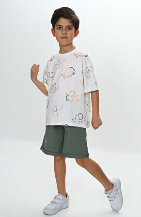 Toontoy Erkek Çocuk Fil Baskılı Şortlu Takım