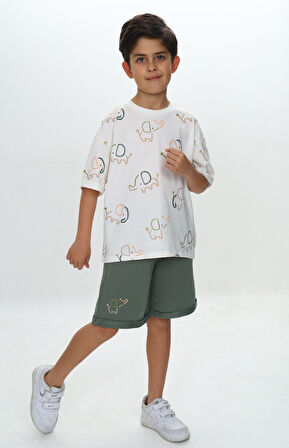 Toontoy Erkek Çocuk Fil Baskılı Şortlu Takım