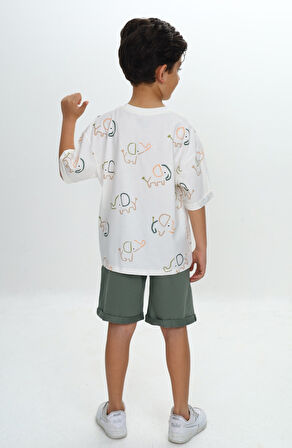 Toontoy Erkek Çocuk Fil Baskılı Şortlu Takım