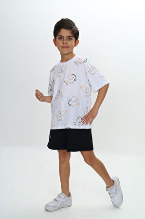 Toontoy Erkek Çocuk Fil Baskılı Şortlu Takım