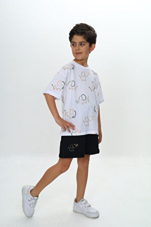 Toontoy Erkek Çocuk Fil Baskılı Şortlu Takım