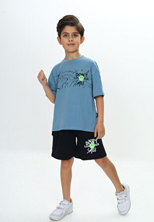 Toontoy Erkek Çocuk Smile Yazı Baskılı Şortlu Takım