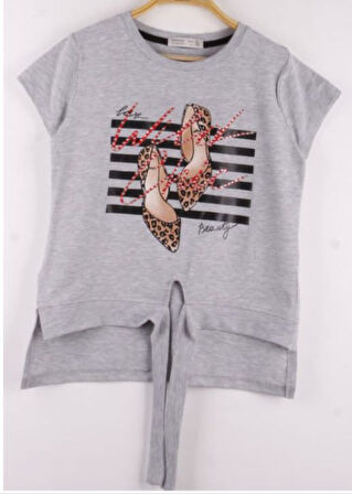 Toontoy Kız Çocuk Leopar Desenli Ayakkabı Baskılı Tişört