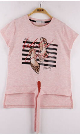 Toontoy Kız Çocuk Leopar Desenli Ayakkabı Baskılı Tişört