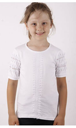 Toontoy Kız Çocuk Güpür Detaylı Tişört