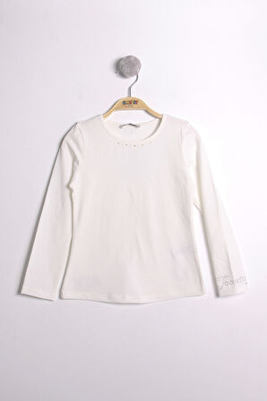 Toontoy Kız Çocuk Kolları Ve Yakası Taş İşlemeli Tişört