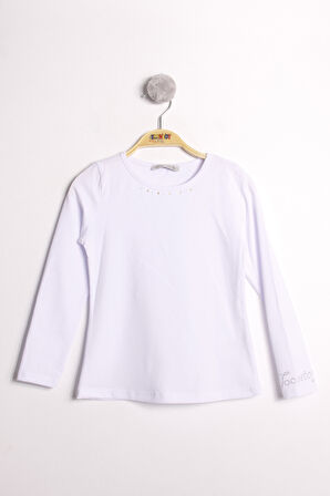 Toontoy Kız Çocuk Kolları Ve Yakası Taş İşlemeli Tişört