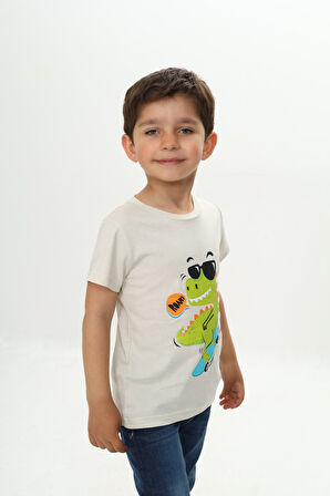 Toontoy Erkek Çocuk Gözlüklü Dinazor Baskılı Tişört