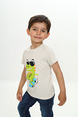 Toontoy Erkek Çocuk Gözlüklü Dinazor Baskılı Tişört