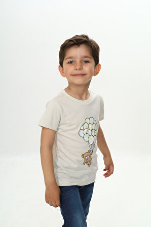 Toontoy Erkek Çocuk Balonlu Ayı Baskılı Tişört