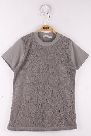Toontoy Kız Çocuk Önü Dantelli Okul Tişört
