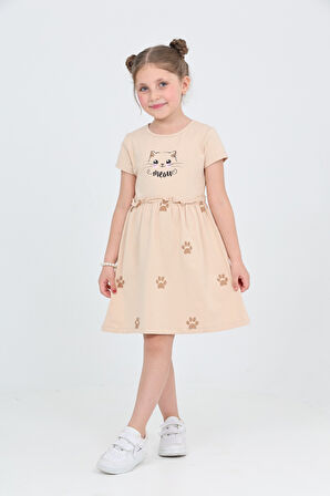 Toontoy Kız Çocuk Kedi Baskılı Elbise